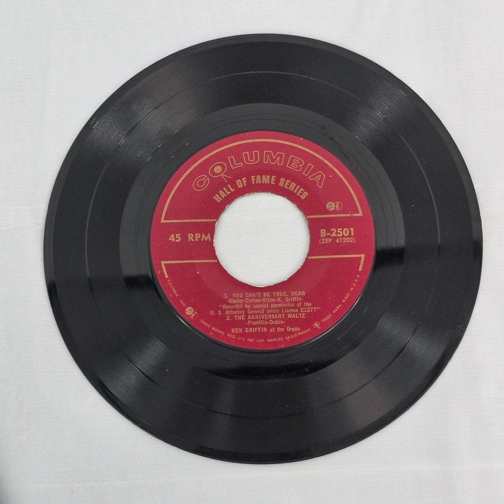 Ken Griffin at the Organ Columbia Hall of Fame Series 45 RPM B-2501 Vinyl Record